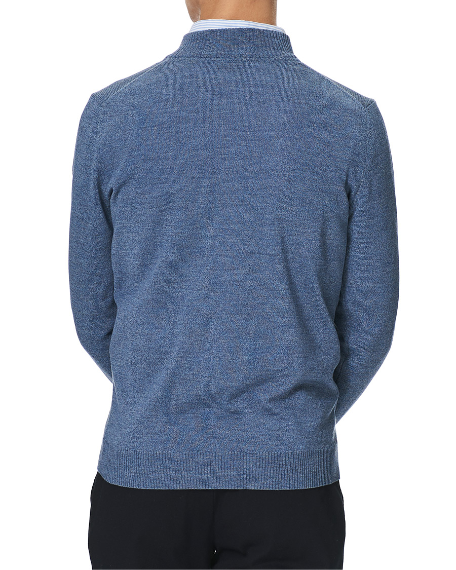 Heren | Truien | Stenströms | Merino Half Zip Blue Mouliné