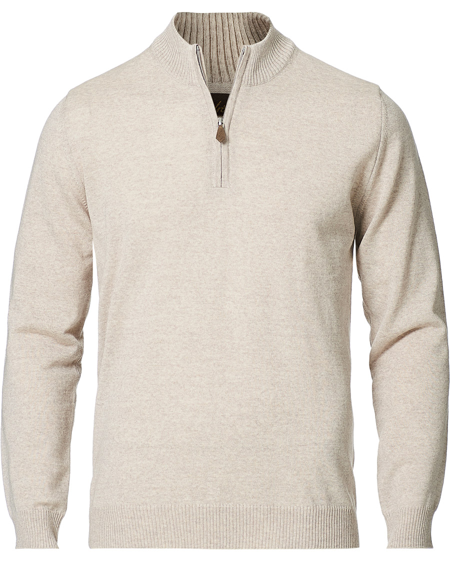 Heren | Truien | Stenströms | Merino Wool Half Zip Beige