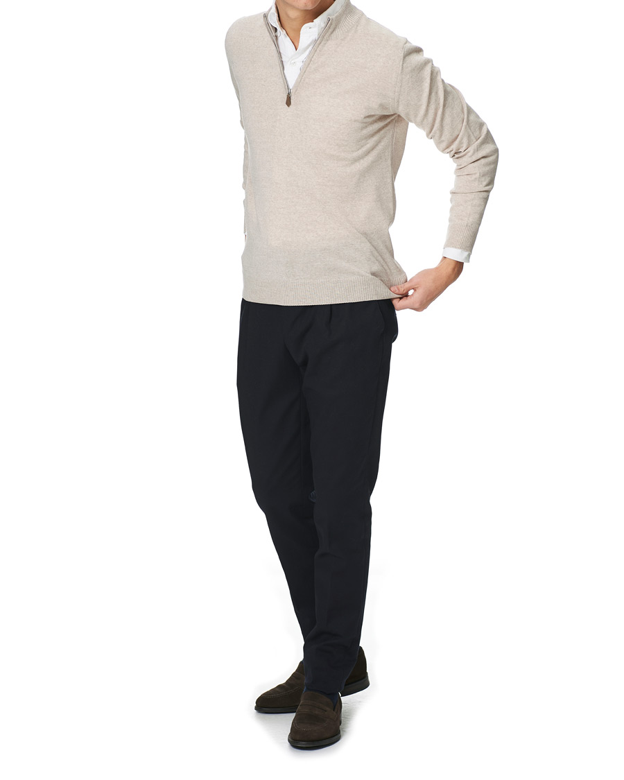 Heren | Truien | Stenströms | Merino Wool Half Zip Beige