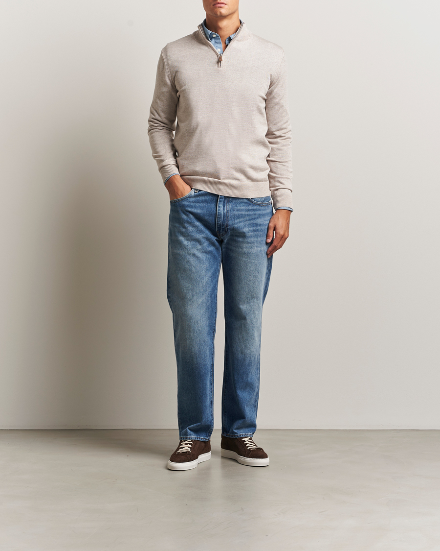 Heren | Truien | Stenströms | Merino Half-Zip Beige
