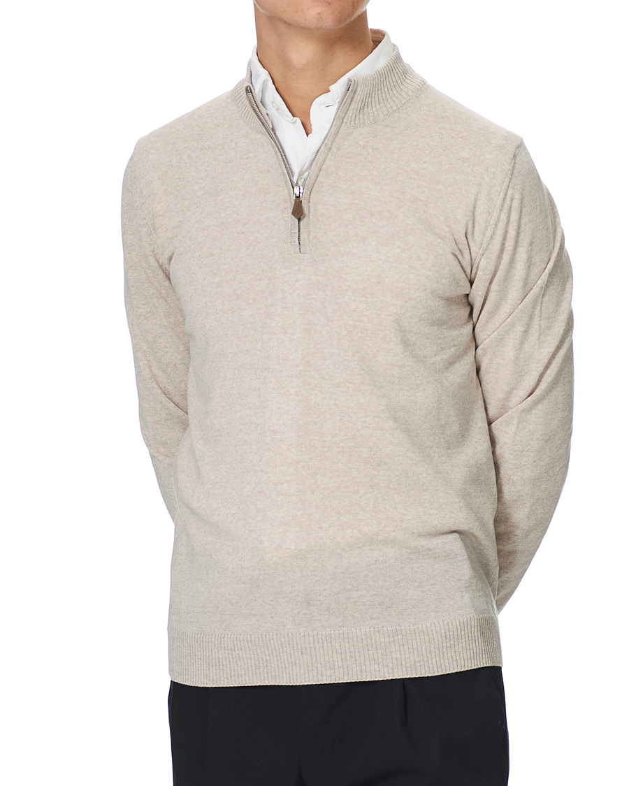 Heren | Truien | Stenströms | Merino Wool Half Zip Beige