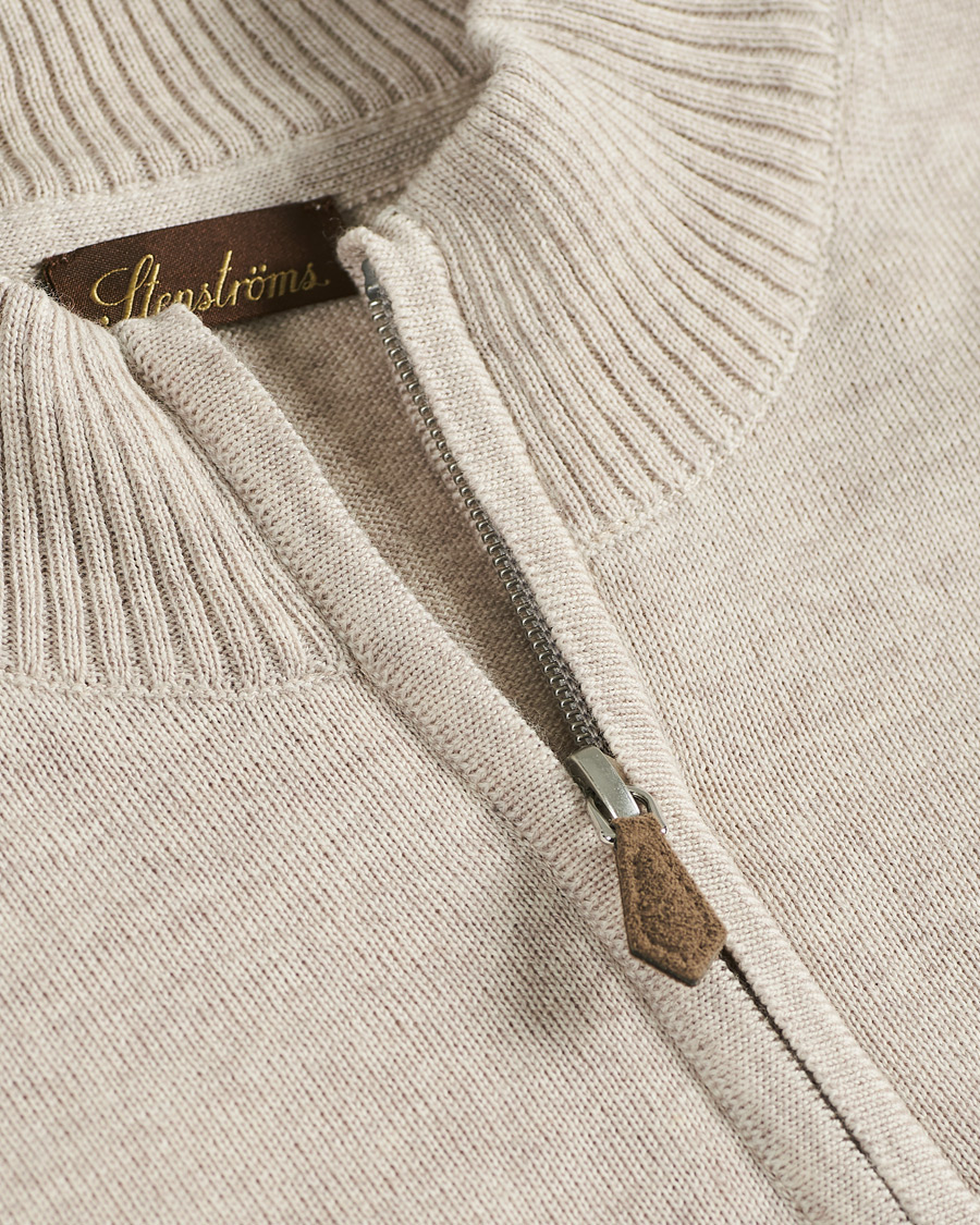 Heren | Truien | Stenströms | Merino Wool Half Zip Beige