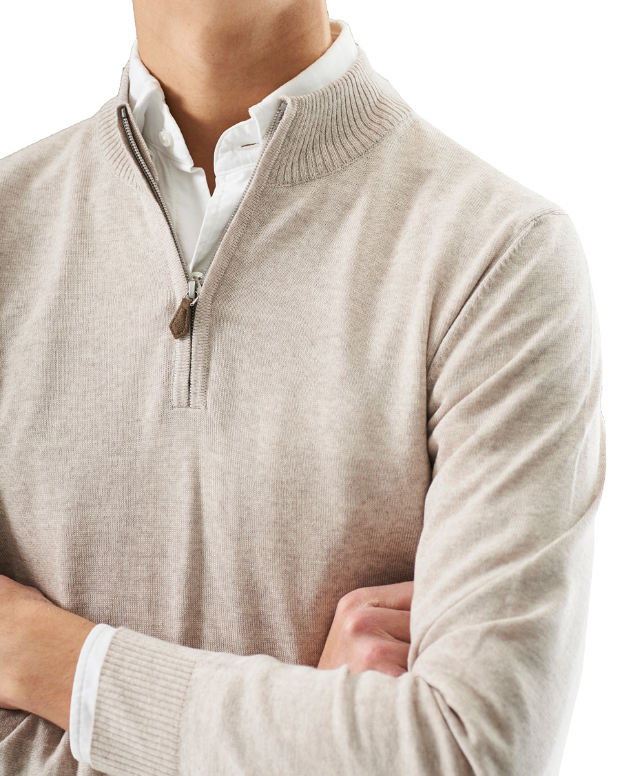 Heren | Truien | Stenströms | Merino Wool Half Zip Beige