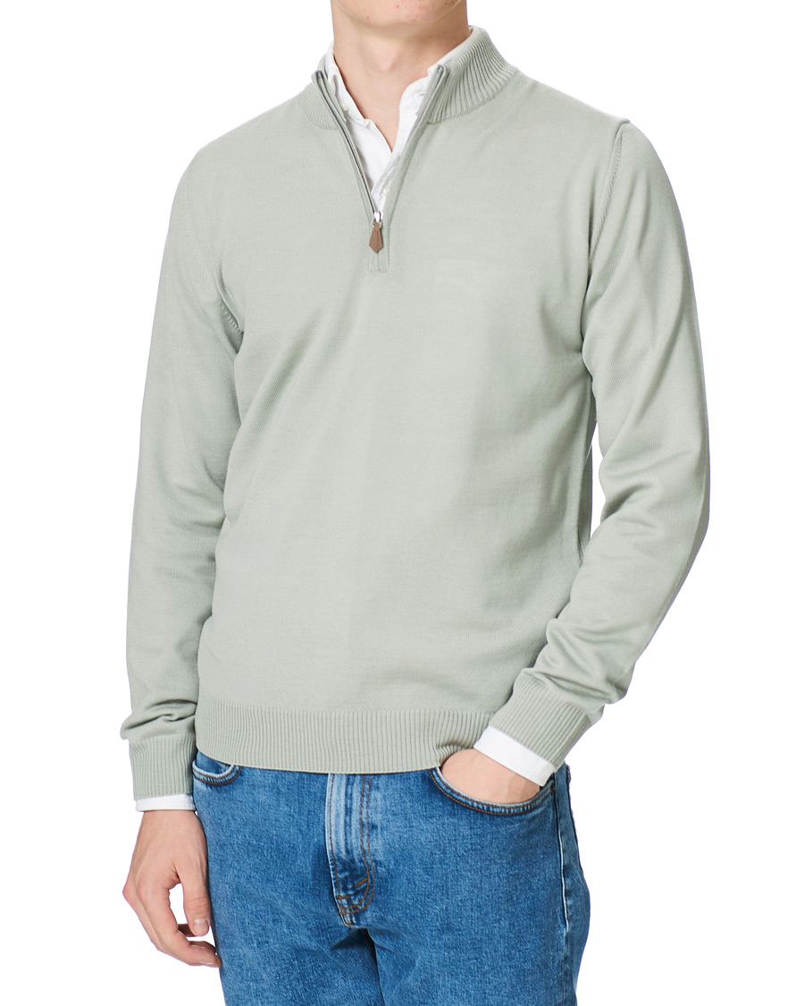 Heren | Truien | Stenströms | Merino Half Zip Pistachio