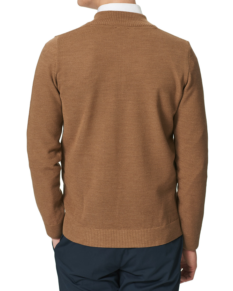Heren | Truien | Stenströms | Textured Merino Half Zip Brown
