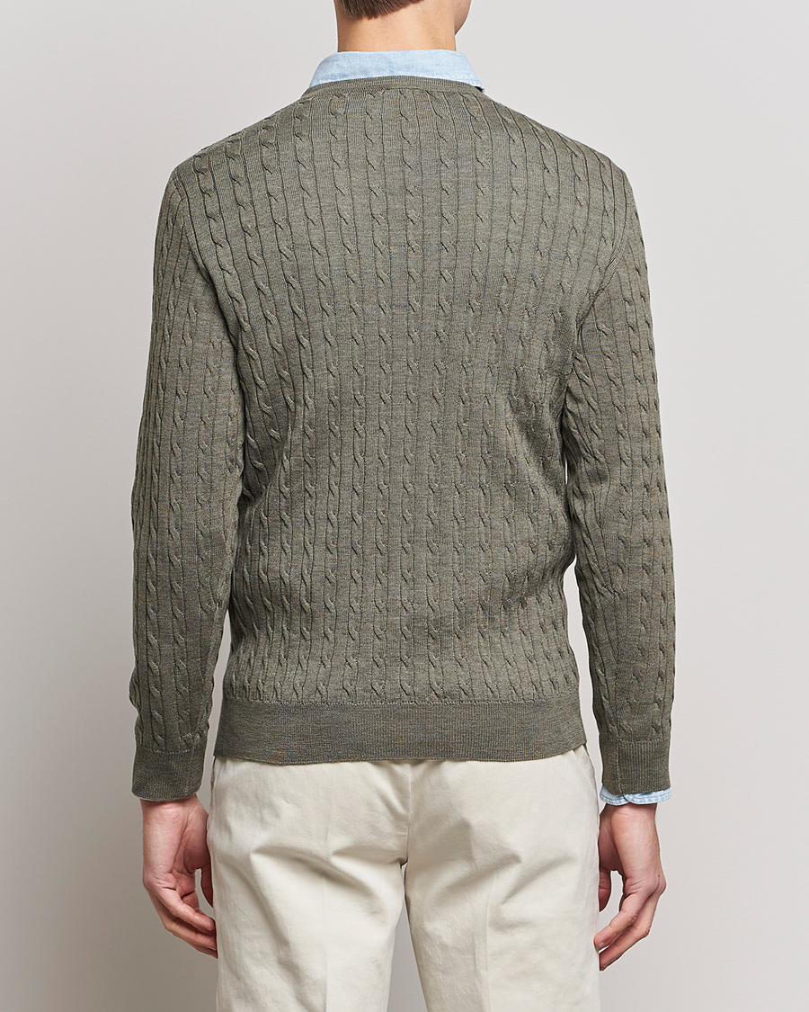 Heren | Truien | Stenströms | Merino Cable Crew Neck Olive