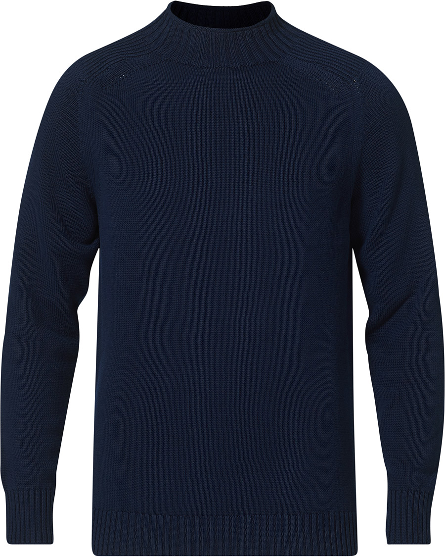 Heren | Truien | Stenströms | Cotton Mock Neck Sweater Navy