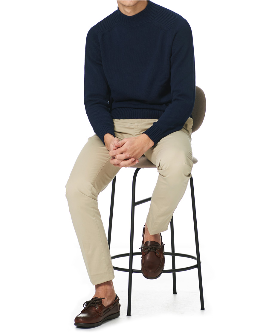 Heren | Truien | Stenströms | Cotton Mock Neck Sweater Navy