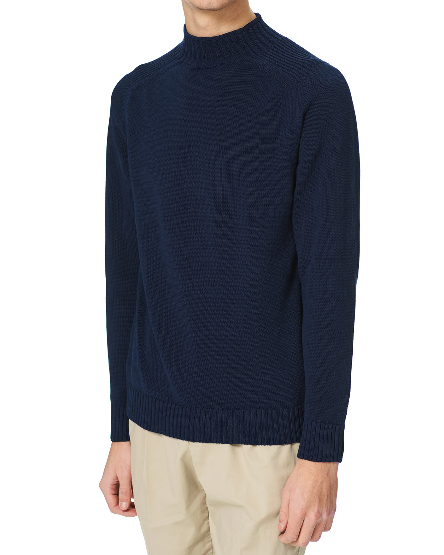 Heren | Truien | Stenströms | Cotton Mock Neck Sweater Navy