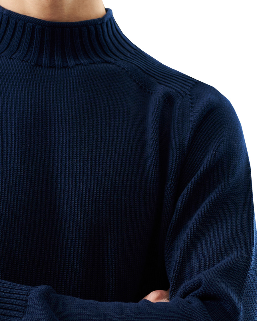Heren | Truien | Stenströms | Cotton Mock Neck Sweater Navy