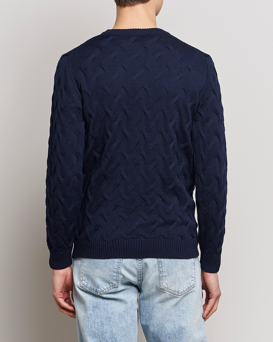 Heren | Truien | Stenströms | Heavy Cable Merino Crew Neck Navy