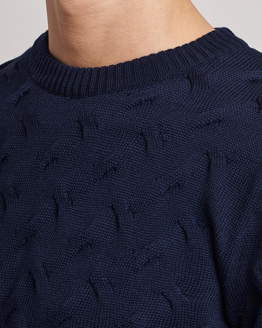 Heren | Truien | Stenströms | Heavy Cable Merino Crew Neck Navy