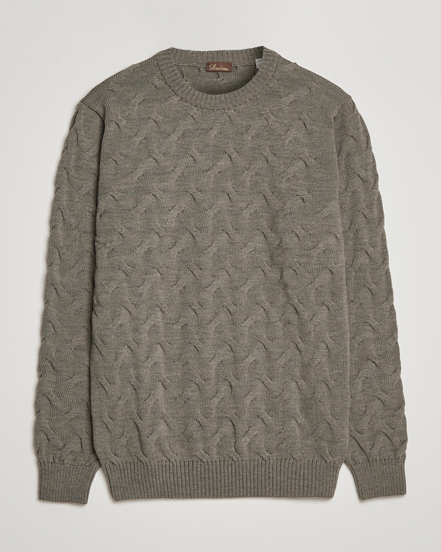 Heren | Truien | Stenströms | Heavy Cable Merino Crew Neck Olive