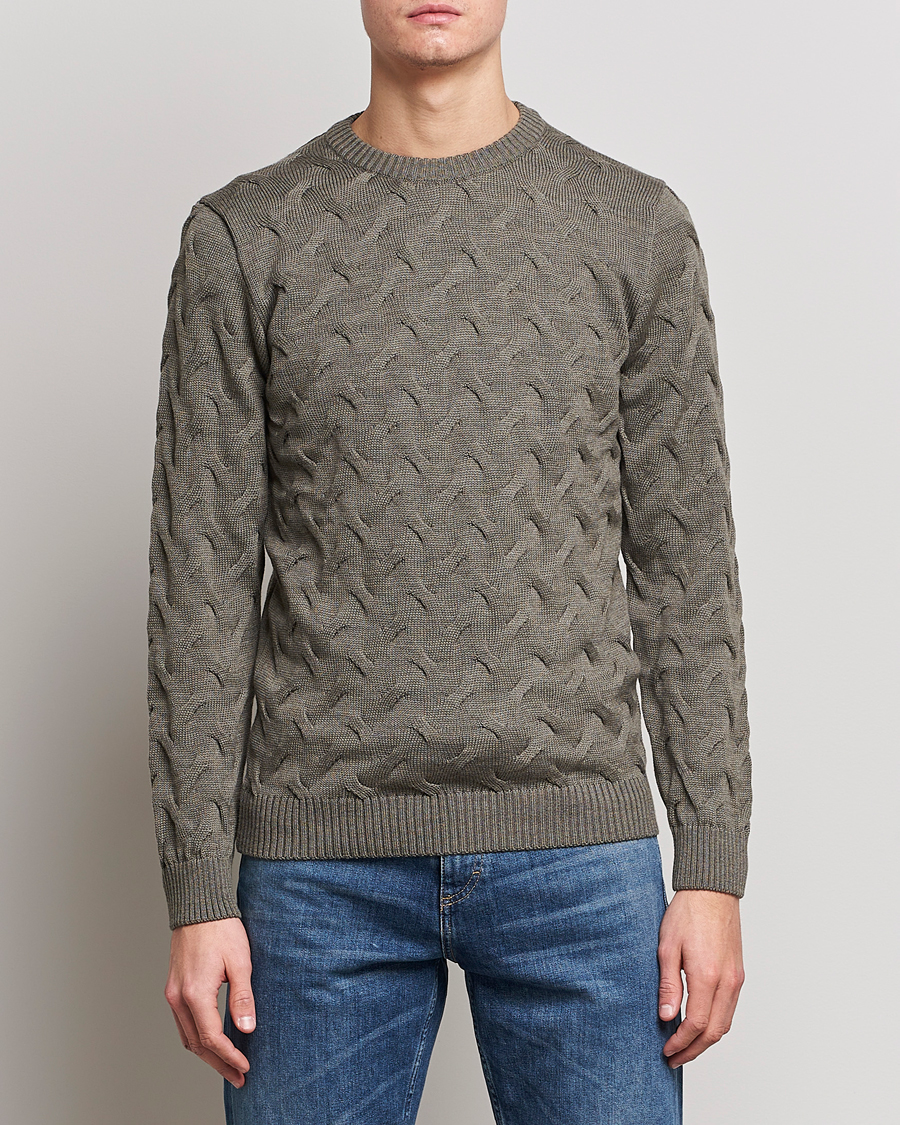 Heren |  | Stenströms | Heavy Cable Merino Crew Neck Olive