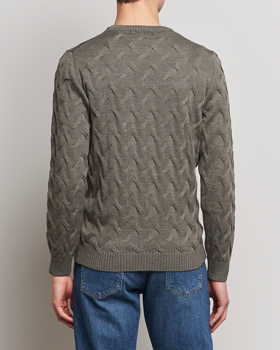 Heren | Truien | Stenströms | Heavy Cable Merino Crew Neck Olive