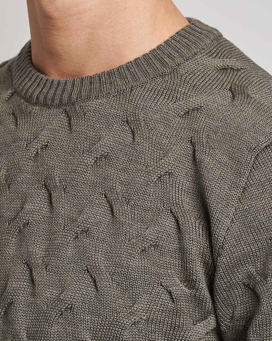 Heren | Truien | Stenströms | Heavy Cable Merino Crew Neck Olive