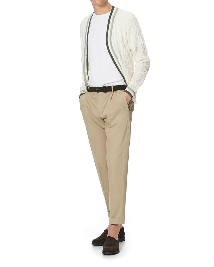 Heren | Truien | Stenströms | Contrast Merino Cable Cardigan White