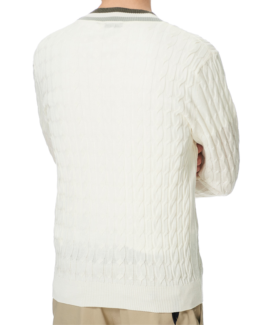 Heren | Truien | Stenströms | Contrast Merino Cable Cardigan White