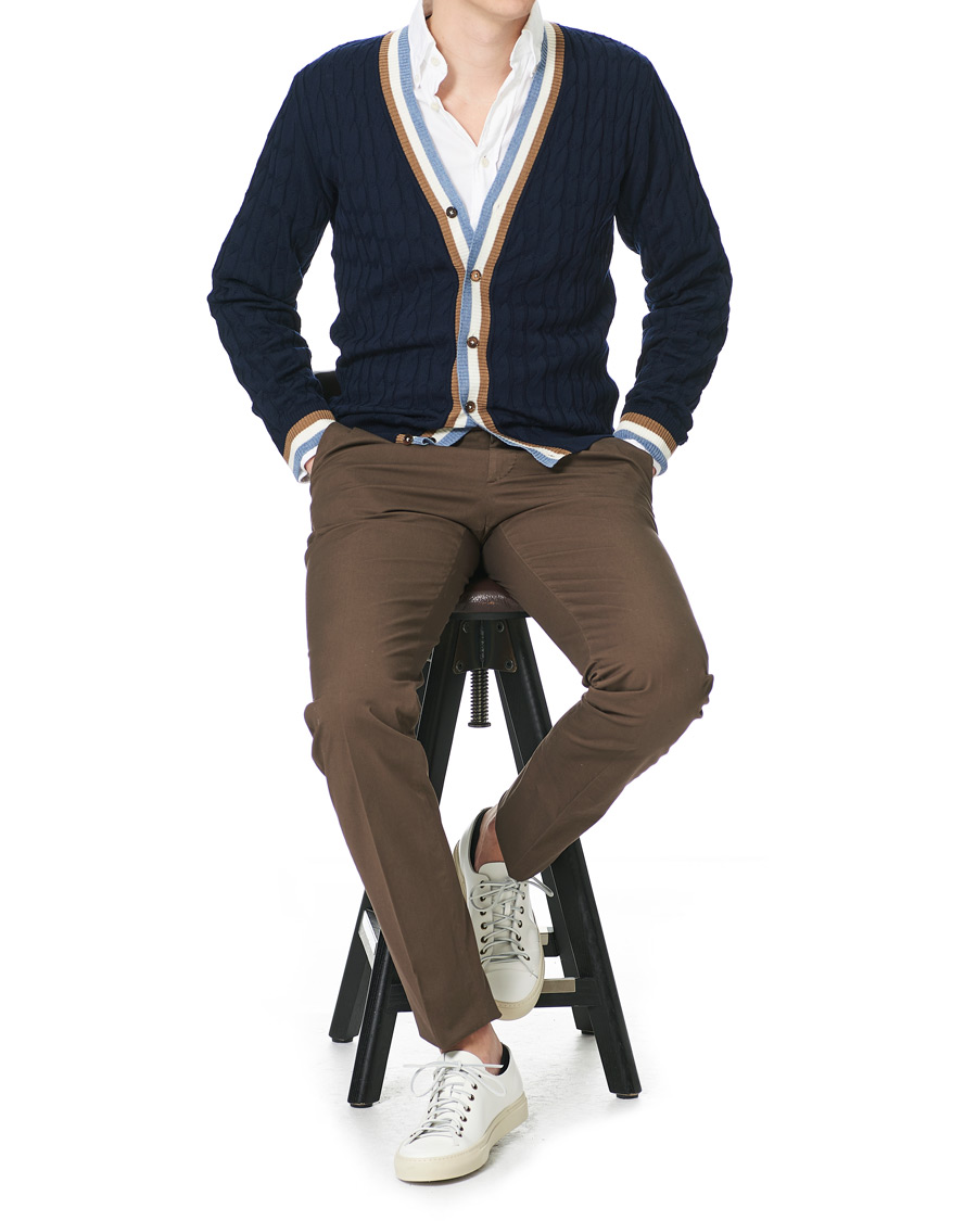Heren | Truien | Stenströms | Contrast Merino Cable Cardigan Navy