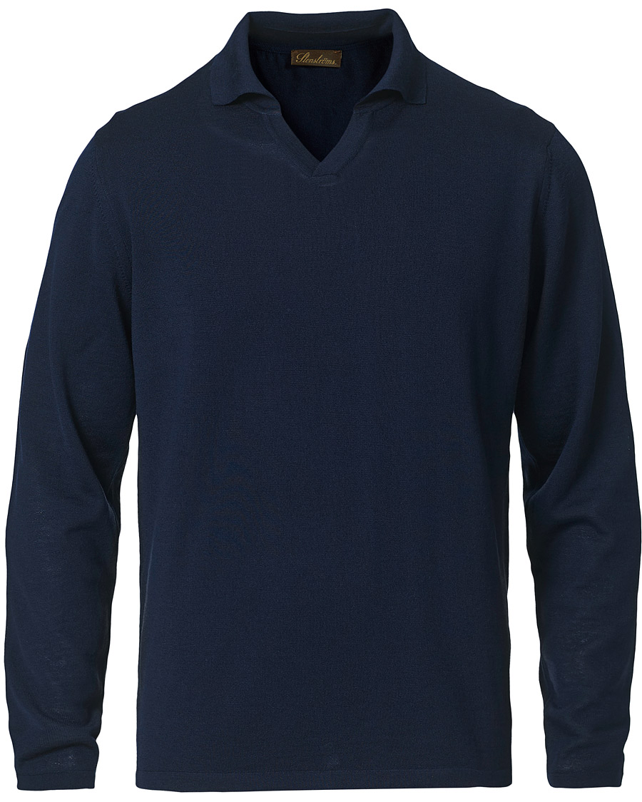 Heren | Truien | Stenströms | Fine Merino Long Sleeve Polo Navy