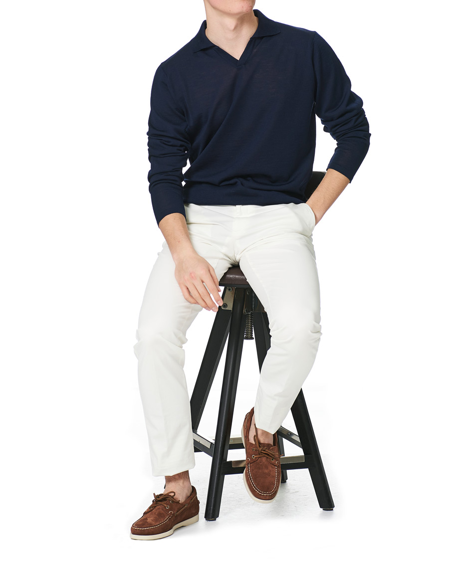 Heren | Truien | Stenströms | Fine Merino Long Sleeve Polo Navy