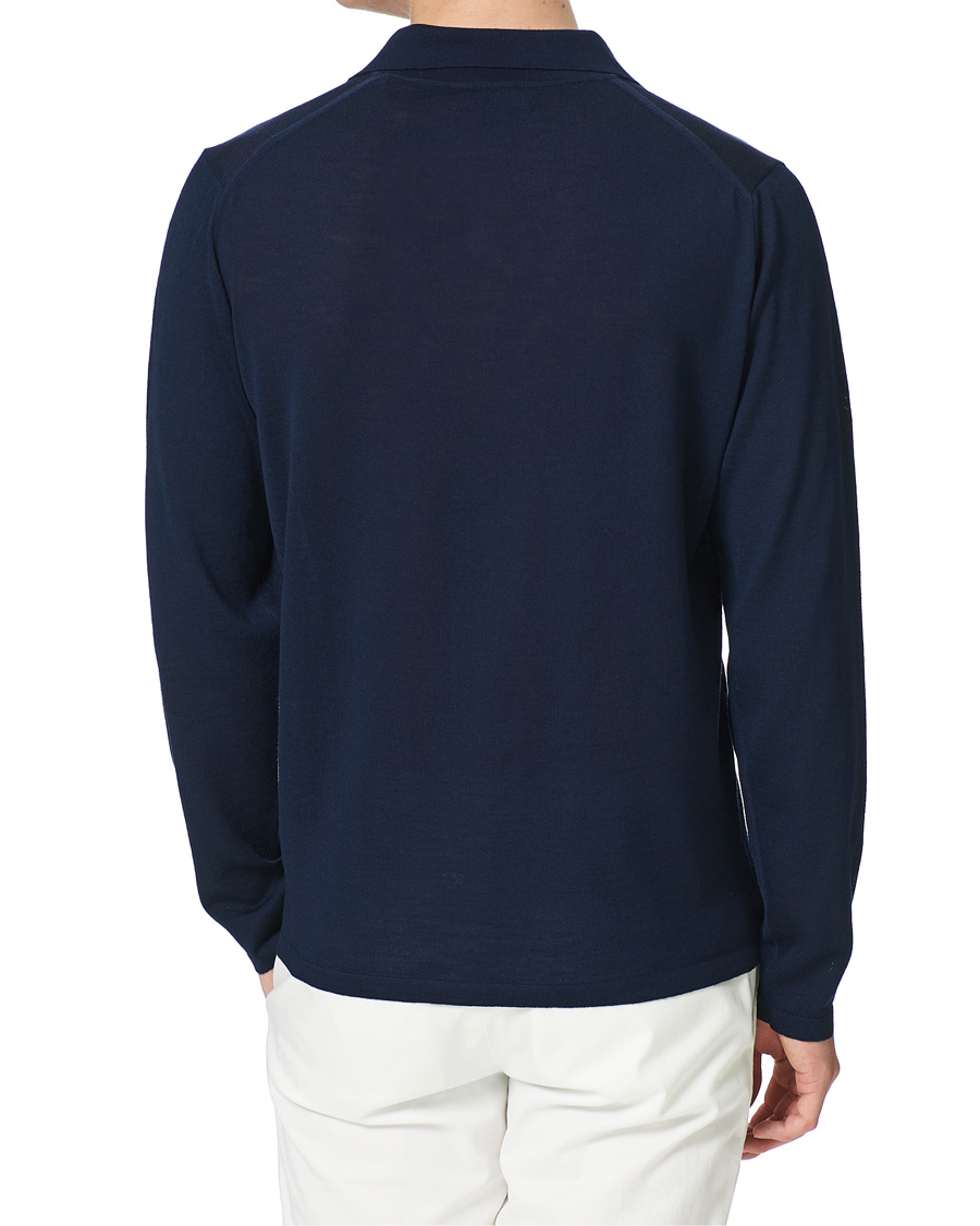 Heren | Truien | Stenströms | Fine Merino Long Sleeve Polo Navy