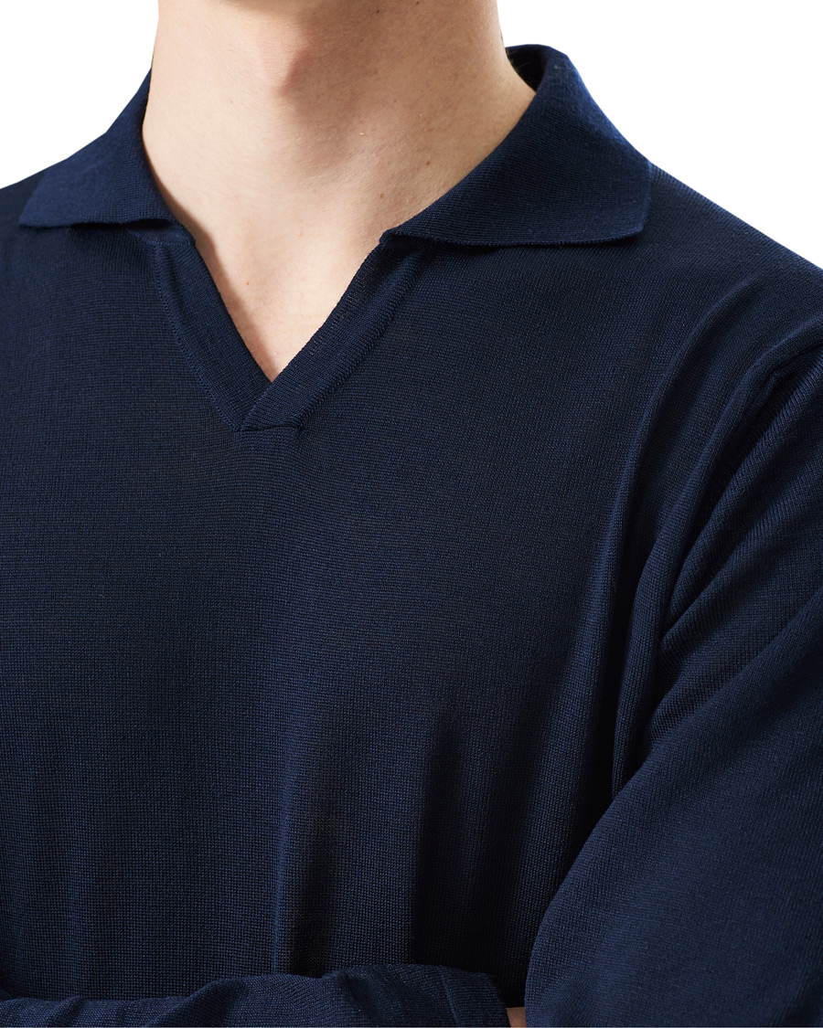 Heren | Truien | Stenströms | Fine Merino Long Sleeve Polo Navy
