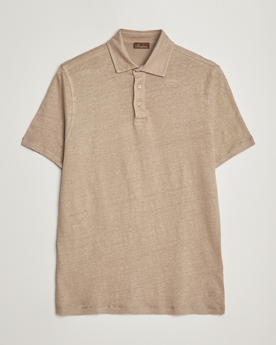 Heren | Polo's | Stenströms | Linen Polo Shirt Beige