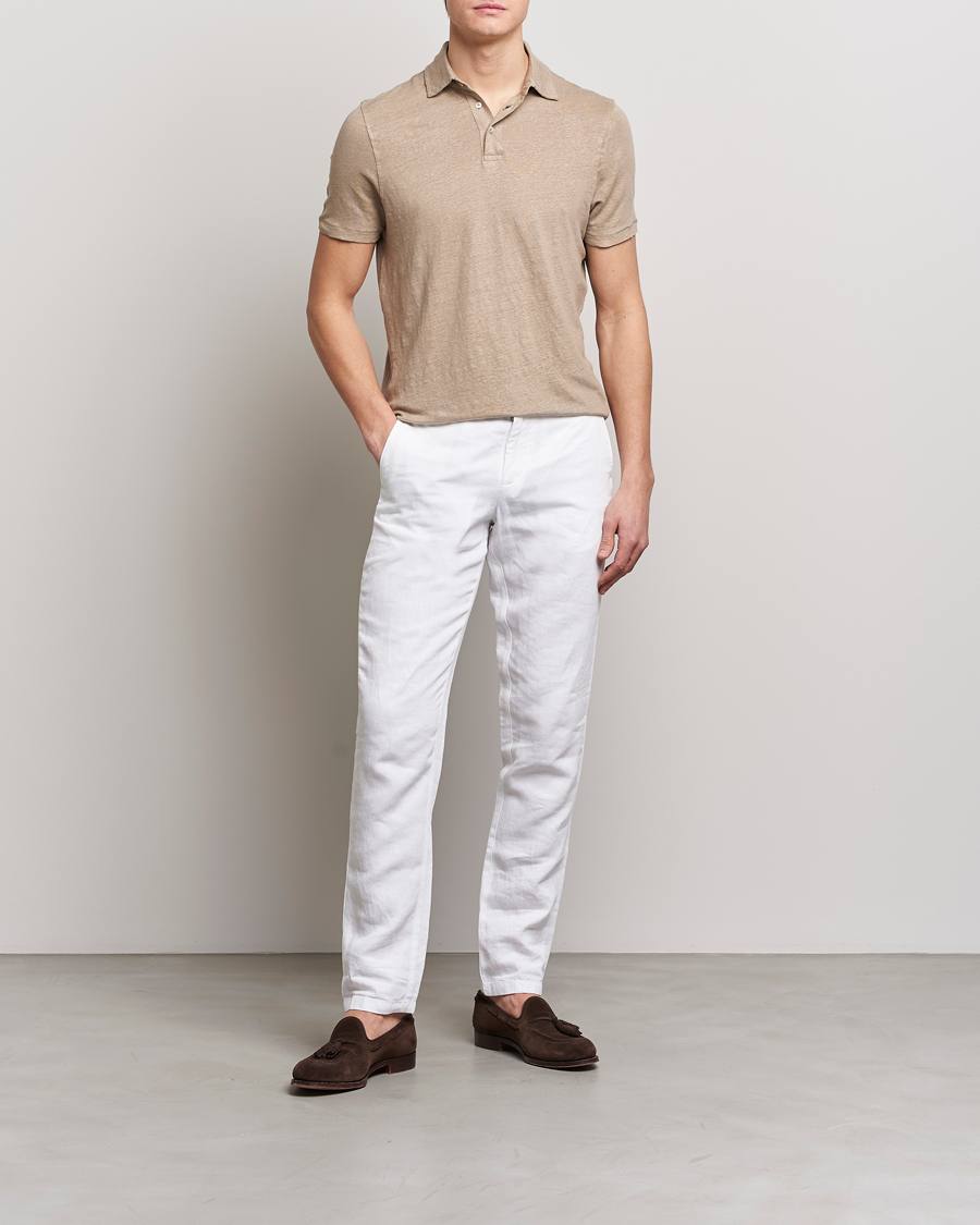 Heren | Polo's | Stenströms | Linen Polo Shirt Beige