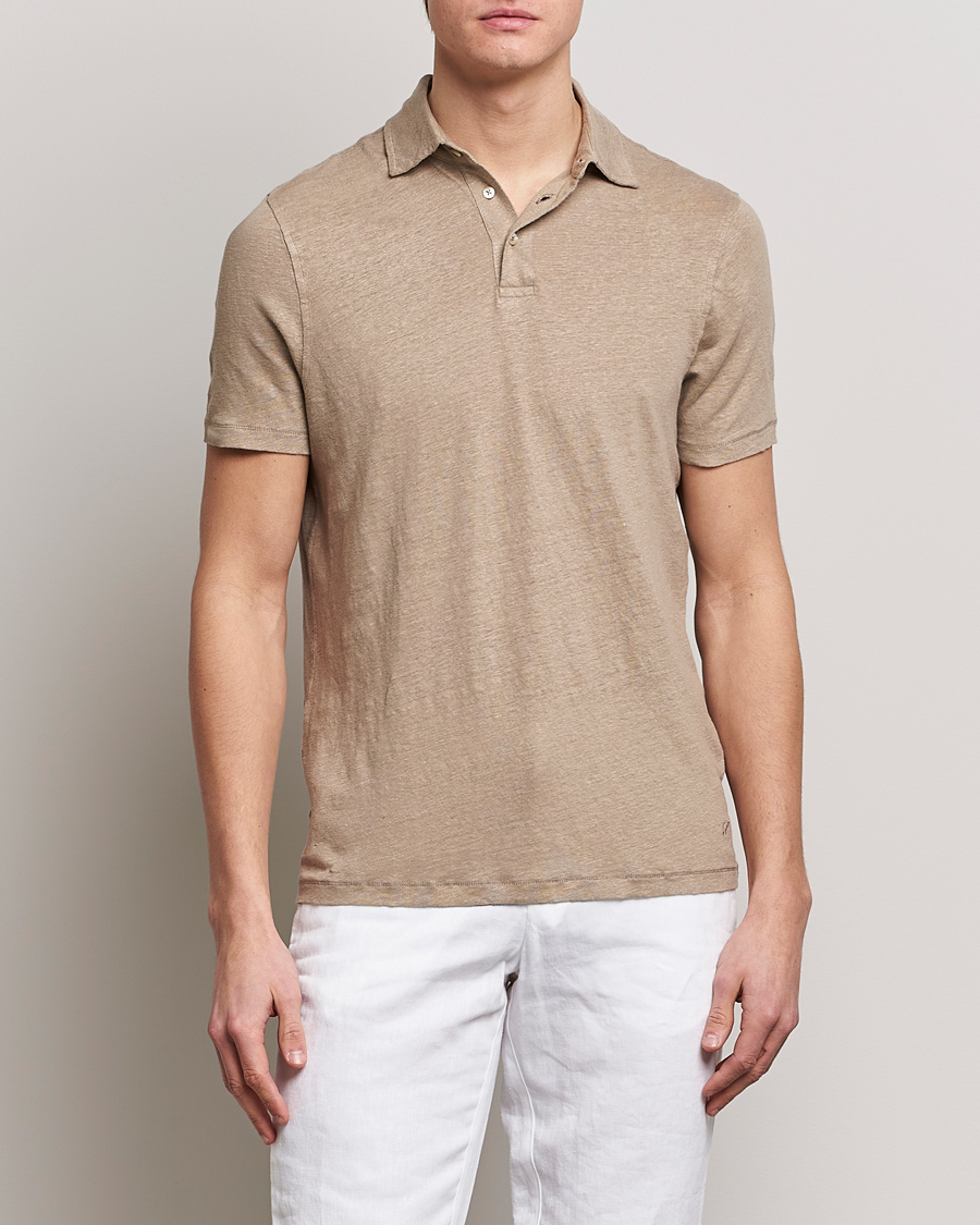 Heren | Polo's | Stenströms | Linen Polo Shirt Beige