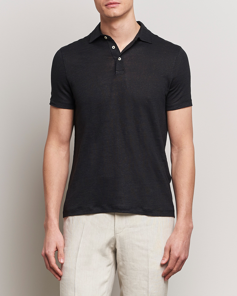 Heren | Poloshirts met korte mouwen | Stenströms | Linen Polo Shirt Black