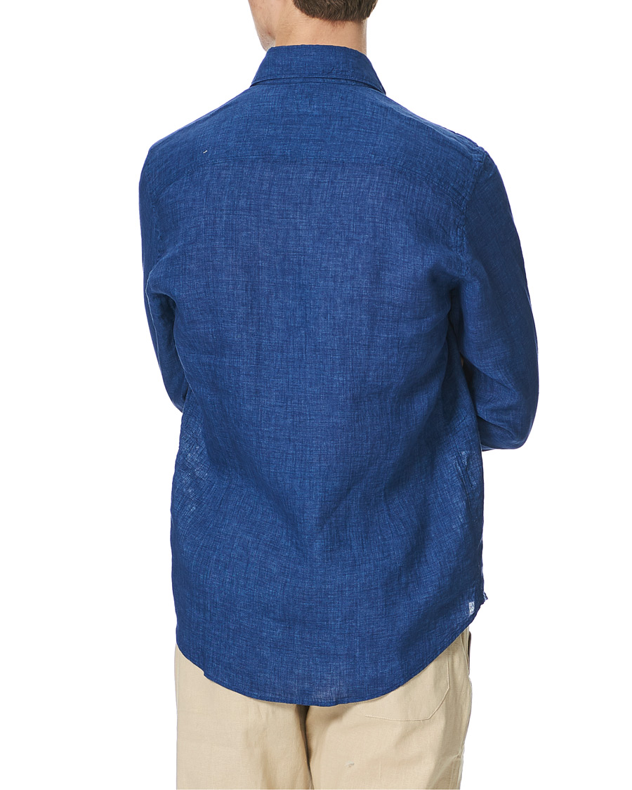 Heren | Overhemden | Stenströms | Slimline Cut Away Linen Shirt Dark Blue