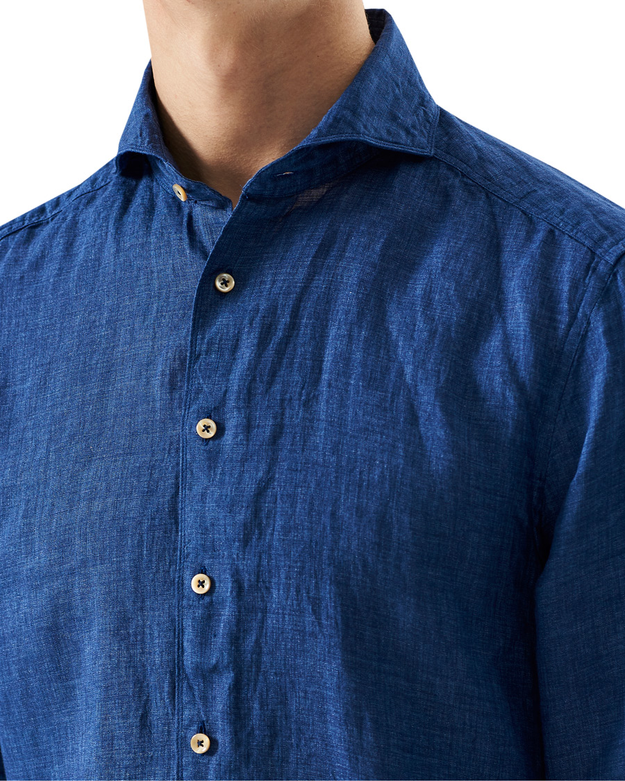 Heren | Overhemden | Stenströms | Slimline Cut Away Linen Shirt Dark Blue