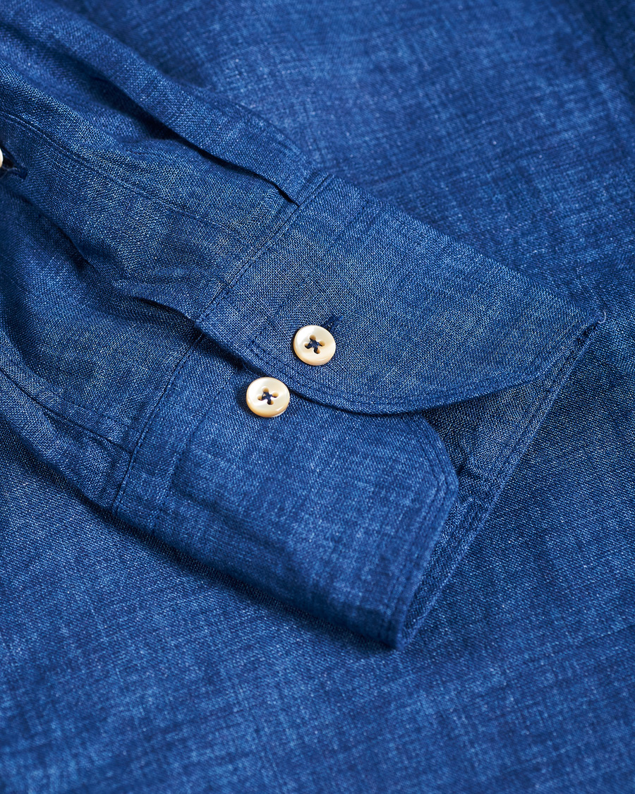 Heren | Overhemden | Stenströms | Slimline Cut Away Linen Shirt Dark Blue