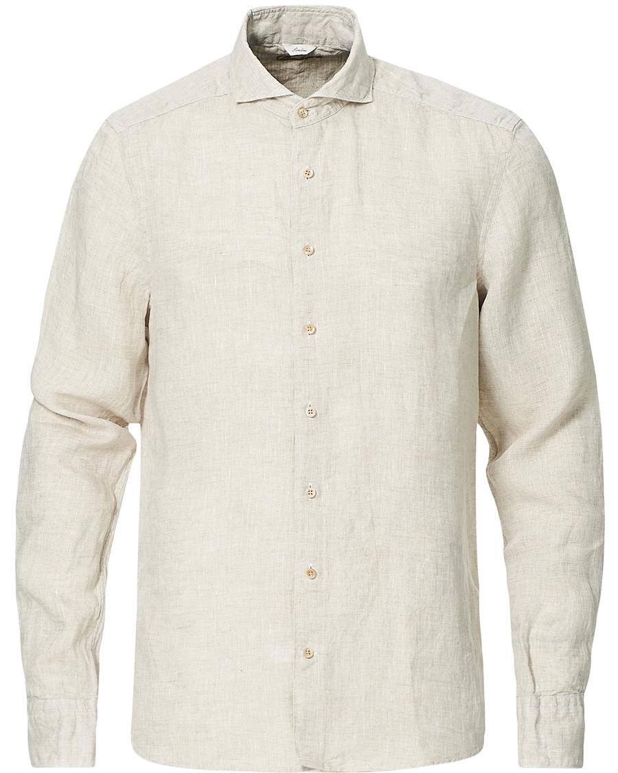 Heren | Overhemden | Stenströms | Slimline Cut Away Linen Shirt Beige