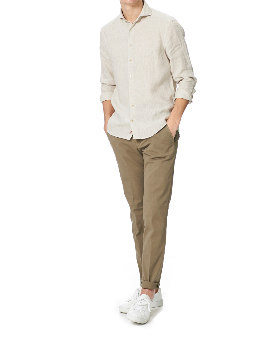 Heren | Overhemden | Stenströms | Slimline Cut Away Linen Shirt Beige