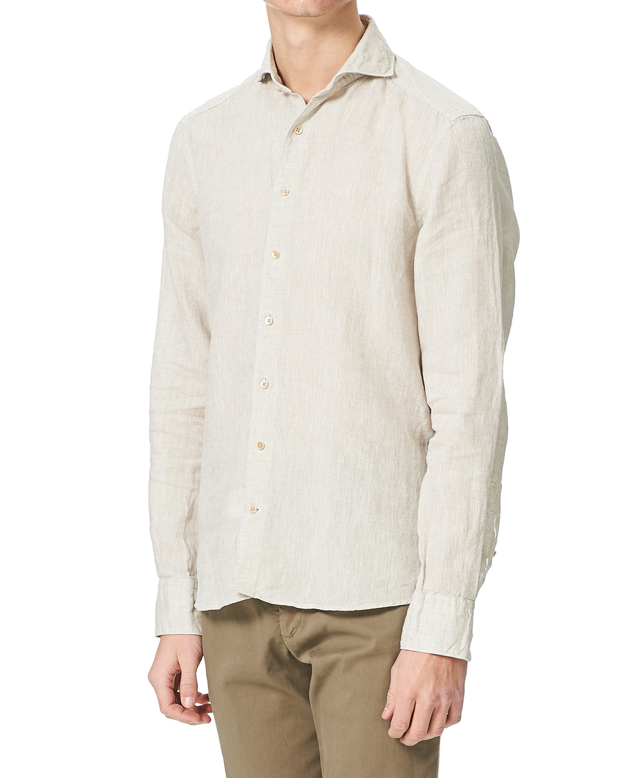 Heren | Overhemden | Stenströms | Slimline Cut Away Linen Shirt Beige