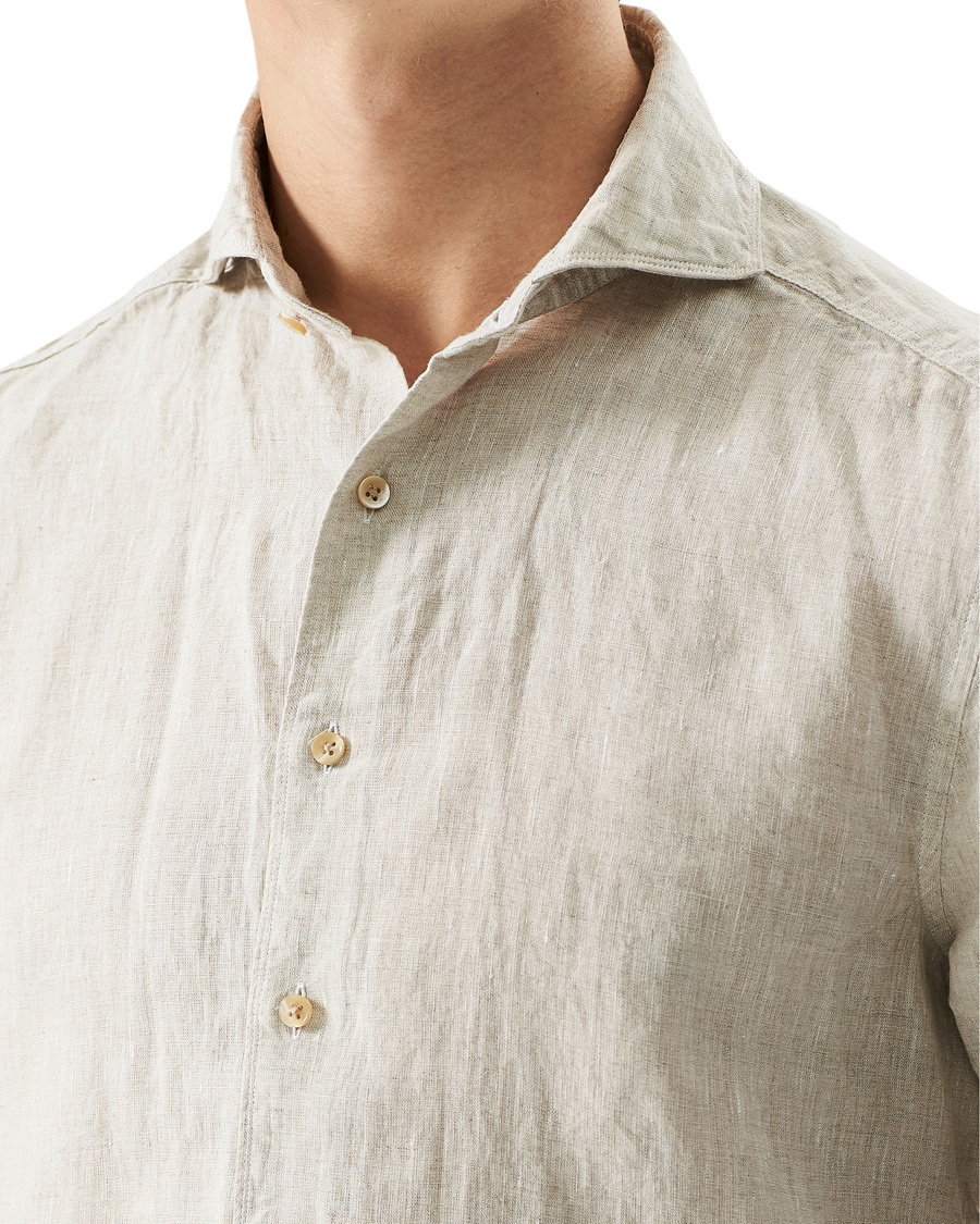 Heren | Overhemden | Stenströms | Slimline Cut Away Linen Shirt Beige