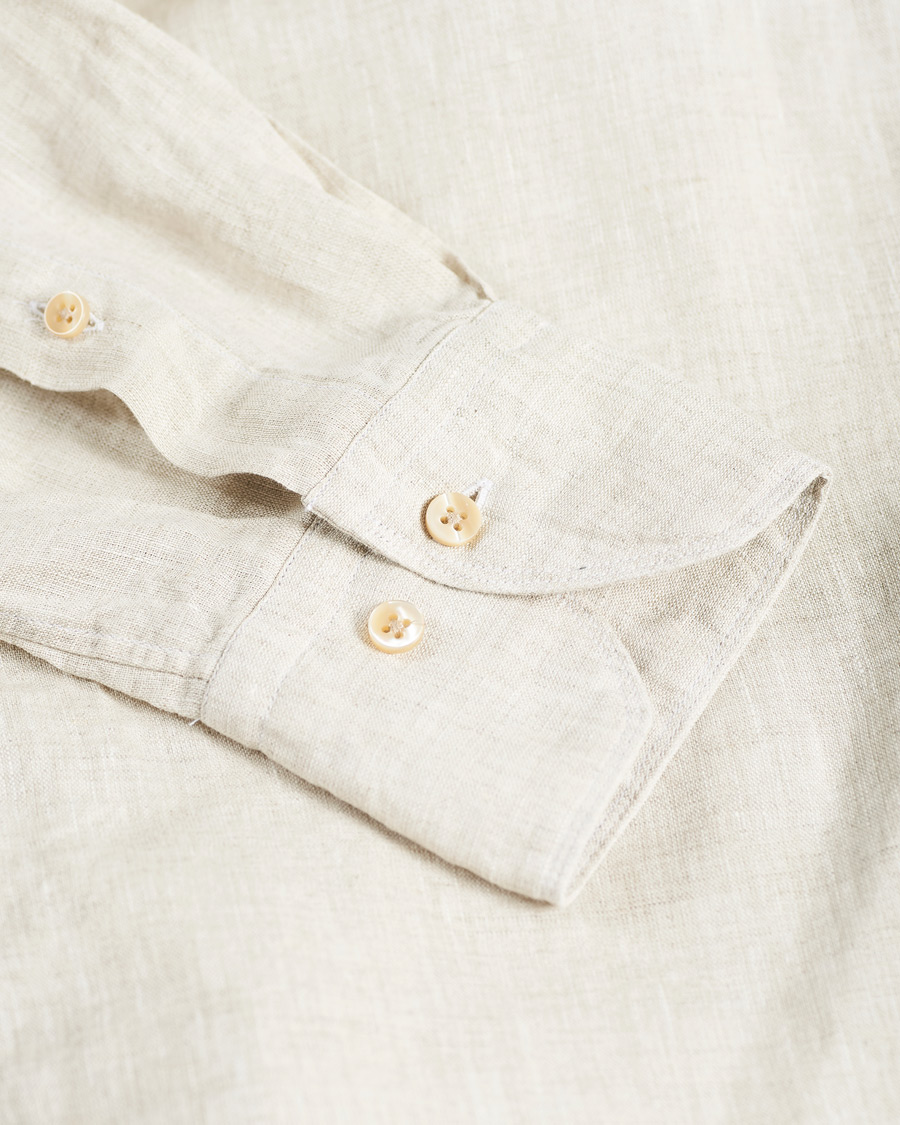 Heren | Overhemden | Stenströms | Slimline Cut Away Linen Shirt Beige