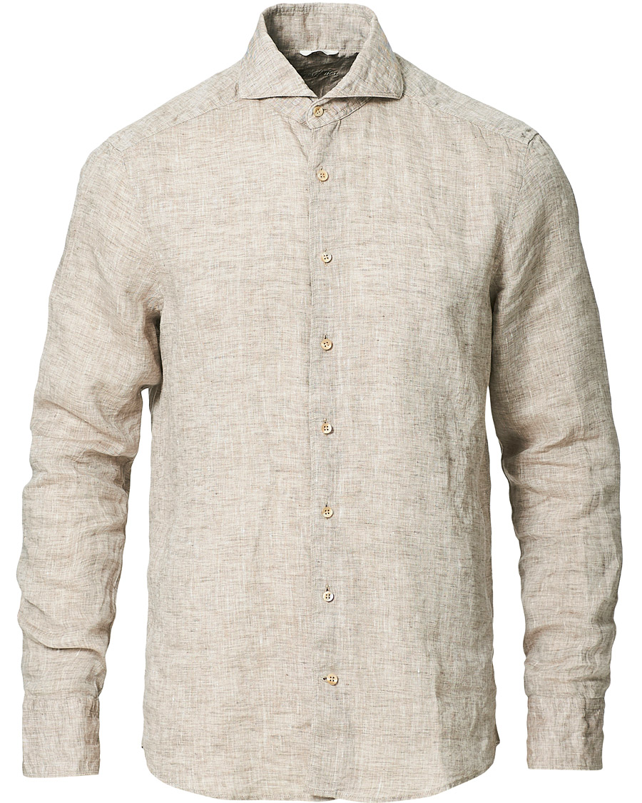 Heren | Overhemden | Stenströms | Slimline Cut Away Linen Shirt Taupe