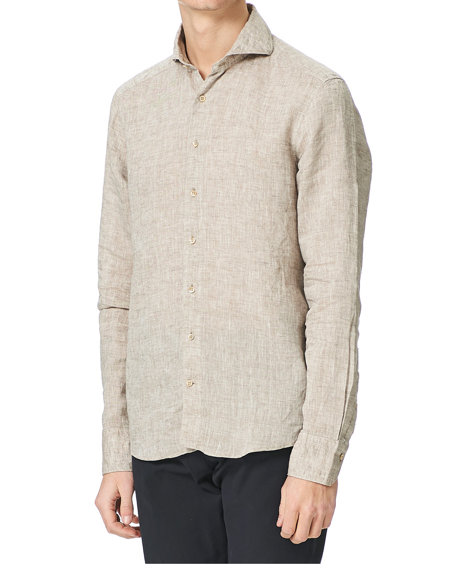 Heren | Overhemden | Stenströms | Slimline Cut Away Linen Shirt Taupe