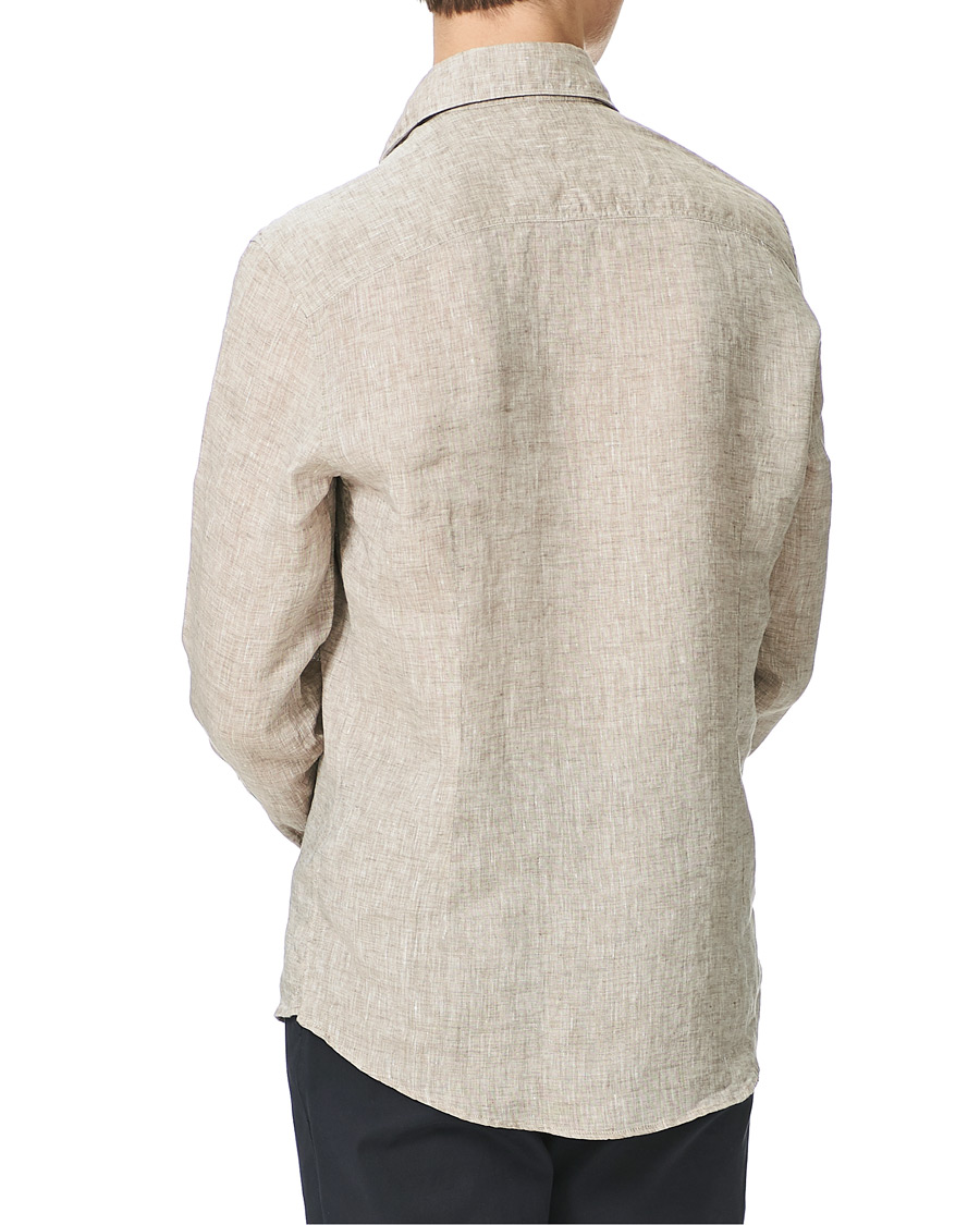Heren | Overhemden | Stenströms | Slimline Cut Away Linen Shirt Taupe