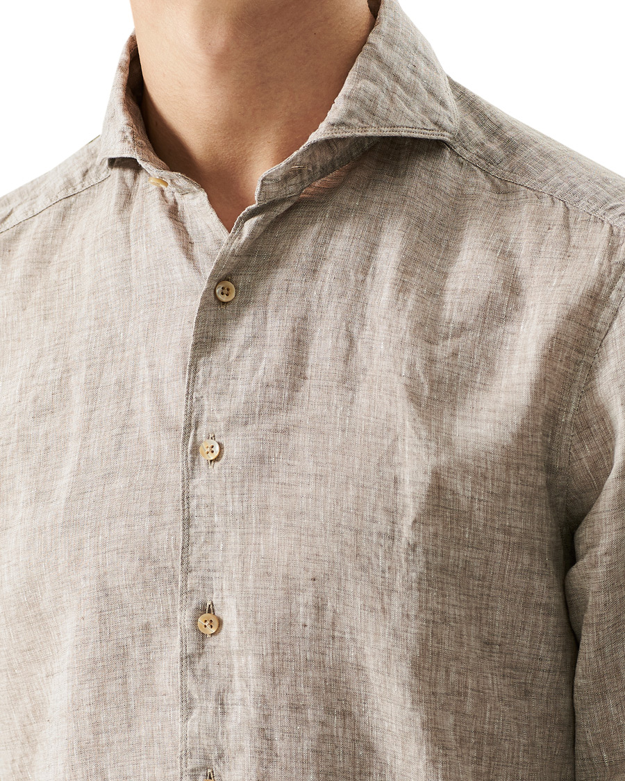 Heren | Overhemden | Stenströms | Slimline Cut Away Linen Shirt Taupe