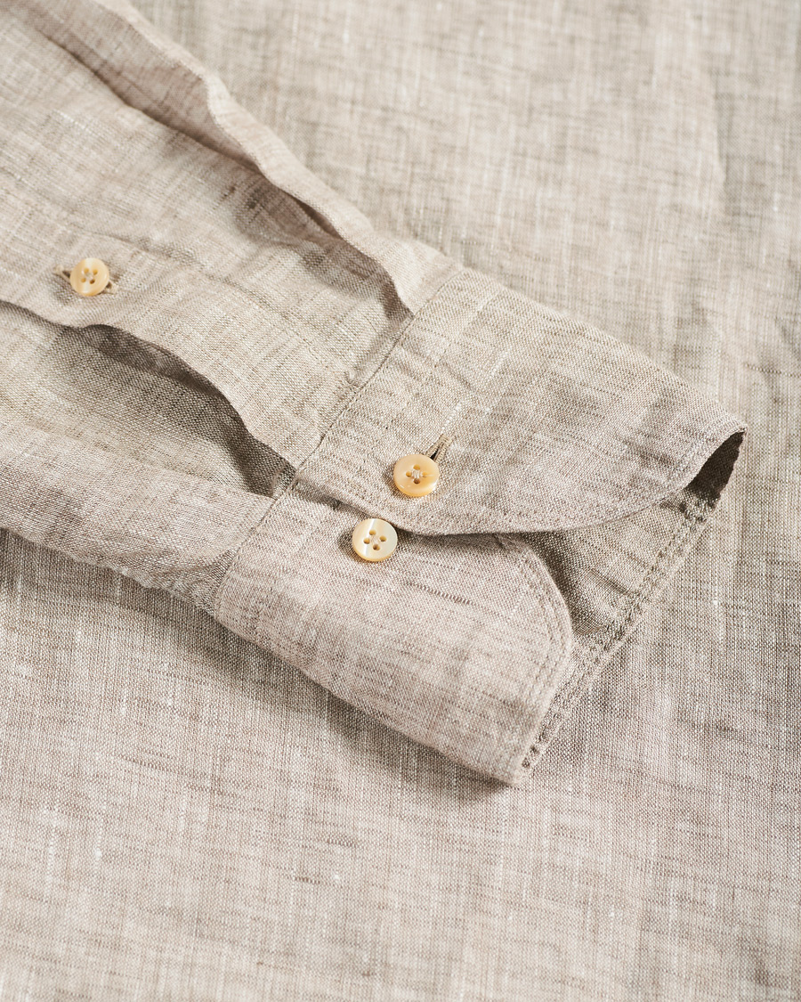 Heren | Overhemden | Stenströms | Slimline Cut Away Linen Shirt Taupe
