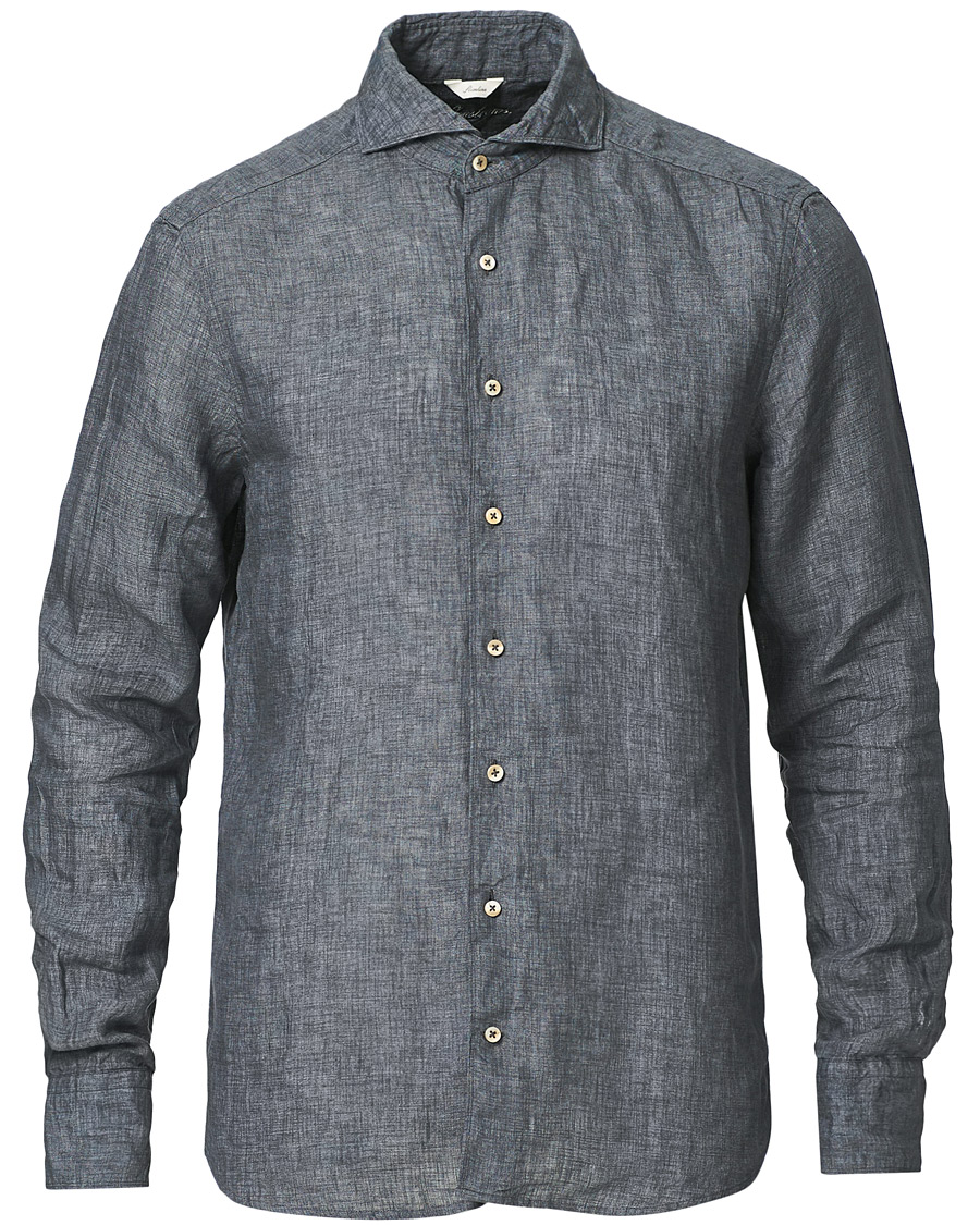 Heren | Overhemden | Stenströms | Slimline Cut Away Linen Shirt Dark Grey