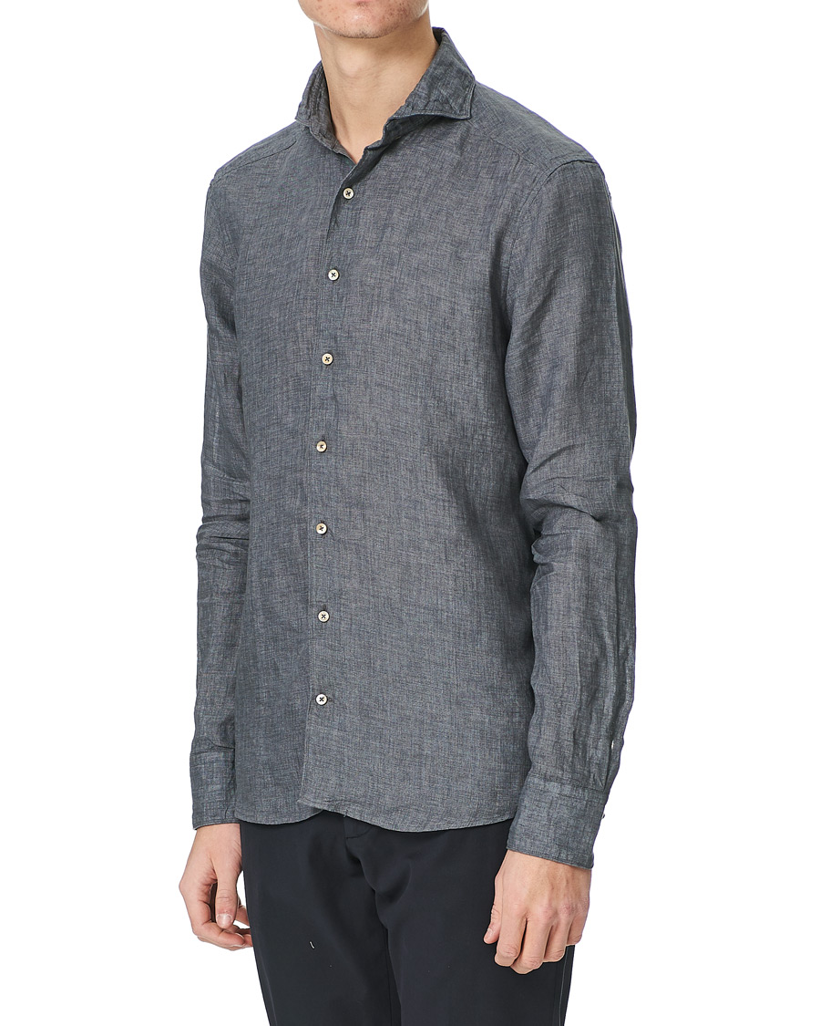 Heren | Overhemden | Stenströms | Slimline Cut Away Linen Shirt Dark Grey