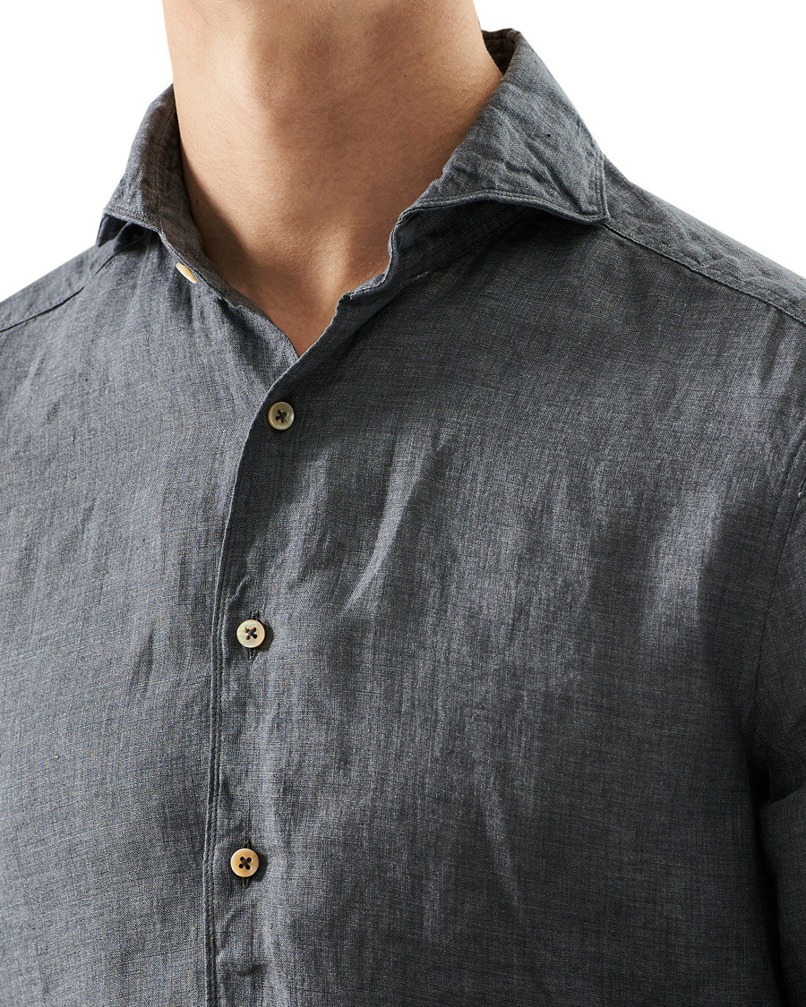 Heren | Overhemden | Stenströms | Slimline Cut Away Linen Shirt Dark Grey