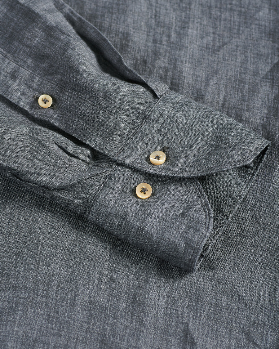 Heren | Overhemden | Stenströms | Slimline Cut Away Linen Shirt Dark Grey