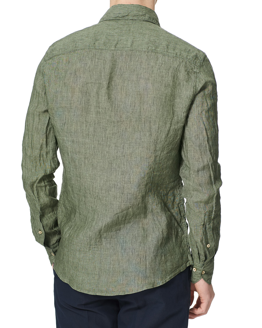 Heren | Overhemden | Stenströms | Slimline Cut Away Linen Shirt Olive