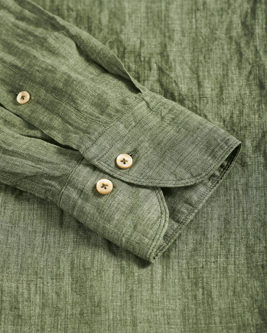 Heren | Overhemden | Stenströms | Slimline Cut Away Linen Shirt Olive